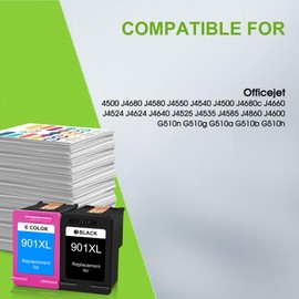 OULADUN 901 Ink Cartridges | Remanufactured Ink Cartridge Replacement for HP 901XL 901 XL Combo Pack for HP Officejet 4500 J4500 J4524 J4540 J4550 J4580 J4624 J4640 J4660 Printer(1Black, 1Tri-Color)