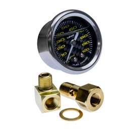 VMS RACING 0-100 PSI Liquid Filled Fuel Pressure Gauge with Adapters Kit in Real Black Carbon Fiber Face Yellow Numbers Compatible with Honda Acura Engines