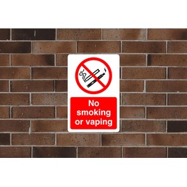 No smoking or vaping safety sign- 1.2mm Rigid plastic for indoor/outdoor usage (200mm x 150mm) Viewing Distance within 5m.
