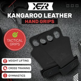 XEIRPRO X-GRIPP: Kangaroo Leather Hand Grips for Weight Lifting, and Cross Training - Gymnastics, Grips for Men and Women for Muscle and Pull ups - Tactical Grips (3 Finger, Black, Large)