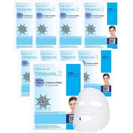 DERMAL Korea - 10 Mascarillas faciales: White Collagen Essence Mask | Paquete de 10 Mascaras Coreanas con Colágeno, Péptidos y Vitamina E, Hidratación y Antiedad