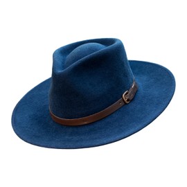 Borges & Scott Premium Lewis - Wide Brim Fedora Hat - 100% Wool Felt - Water Resistant - Leather Band - Dark Teal - 60cm (L)