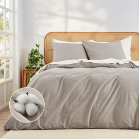 Duvetnova Bed Linen 135 x 200 cm Cotton 4-Piece Linen Look, Super Soft 100% Prewashed Cotton Oeko-Tex Summer Bed Linen 135 x 200 cm, 2 Duvet Covers 135 x 200 + 2 Pillowcases 80 x 80 cm, All with Zip