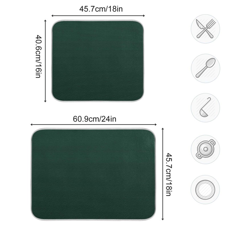 Qilmy Hunter Green Dish Drying Mats Tableware Absorption Water Mat