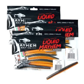 Mayhem Bait Co. Convulsion 4-Inch Soft Plastic Swimbait for Bass Fishing Ideal for Ned Rig, 3 Packs of 8 (24) Fishing Lures Plus 3 Tubes Liquid Mayhem Fish Attractant (Crawdad)