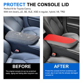 REMOCH Center Console Armrest Cover for Toyota Camry Accessories 2024 2023-2018 Interior Camry SE/XSE Leather Arm Rest Seat Cover Middle Console Box Lid (New Black with Red)