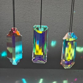 BAINESS 3PCS 3" Large Crystal Sun Catcher Prisms for Windows Indoor, AB Colored Hexagone Hanging Crystals Suncatchers, Rainbow Maker for Christmas,Patio,Chandelier,Garden Ornaments