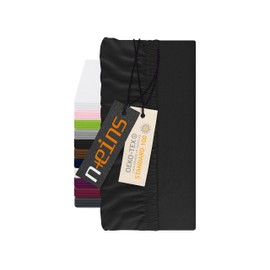 npluseins 1598.2327 Fitted Sheet for Toppers, 100% Cotton, Approx. 180-200 x 200 cm, Black