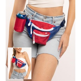 Riñonera inspirada en la bandera americana, color rojo, blanco y azul para el 4 de julio y verano, Rockets Red Glam (azul), Una talla