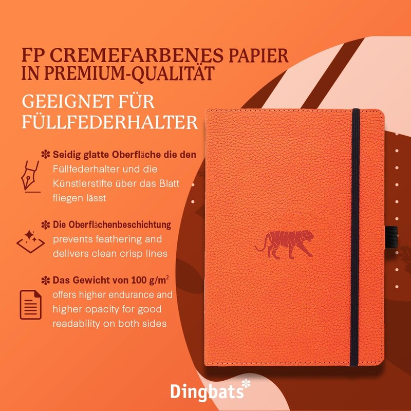 Dingbats Wildlife A5 Hardcover Notebook - PU Leather, Orange Tiger