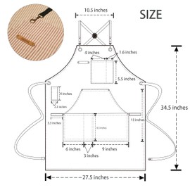 KAQJWL Unisex Chef Apron – Cross-Back, Large Pockets, Water-Resistant Cotton Canvas (Red Strap)