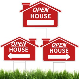 3Pcs Open House Signs for Real Estate-17" x 13"Large Double Sided Estate Property Yard Signswith Metal Stakes -Applica real Estate Agent-Property Sales Supplies