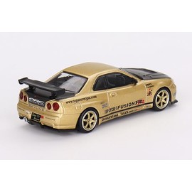 True Scale Miniatures Model Car Compatible with Nissan Skyline GT-R (R34) Top Secret Gold 1/64 Diecast Model Car Mini GT MGT00676-R