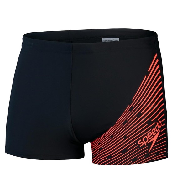 Speedo Medley Men's Chlorine-Resistant Swimming Trunks, Colour: Black-Red, Size: 7