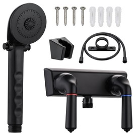 RV Shower Faucet & Shower Head Kit with Hose - Non-Metallic ABS Outdoor Shower Set, On/Off Switch & Handheld Diverter Valve for RV Camper Motorhome Travel Trailer Bathroom (Leak-Proof Design), Black