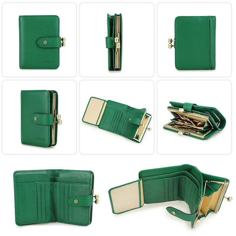 Full Grain Leather Kiss Lock Wallet for Women Contact's Small