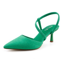 BCTEX COLL Women's Kitten Heel Slingback Closed Pointed Toe Low Stiletto Heels Comfortable Party Wedding Work Dressy Pumps Shoes, Green, 8