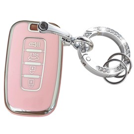 TAPAYICA for Hyundai Key Fob Cover Keyless Remote Smart Key Shell with Keychain Fit for Hyundai Sonata Elantra Genesis Sedan Veloster Kia Optima (Pink-Silver)