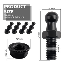4PCS 10mm Ball Stud with 4PCS Lock Nuts,5/16-18 Thread x 1/2" Long Shank Gas Strut Mounting Brackets Stud for Gas Strut Lift Support,Professional Car Accessories Struts Mount Studs (Black)