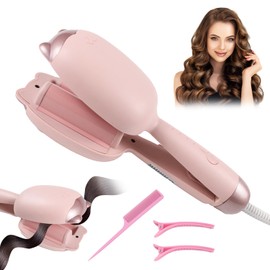 Curling Iron Hair Crimper Waver, Jaxbo Double Barrel Beach Waver Curling Wand, Deep Waver Hair Curler Tool, 4 Temp Settings, Anti-Scald & Long-Lasting Hold, Easy to Use