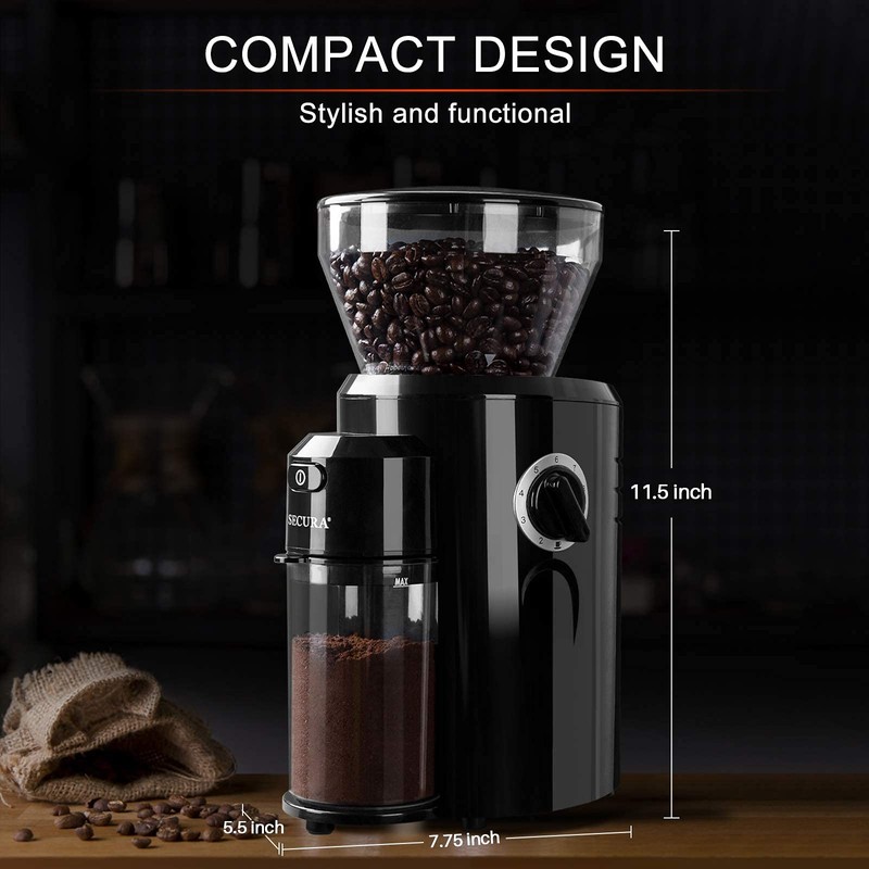 Secura Conical Burr Coffee Grinder, Electric Coffee Grinder with 18