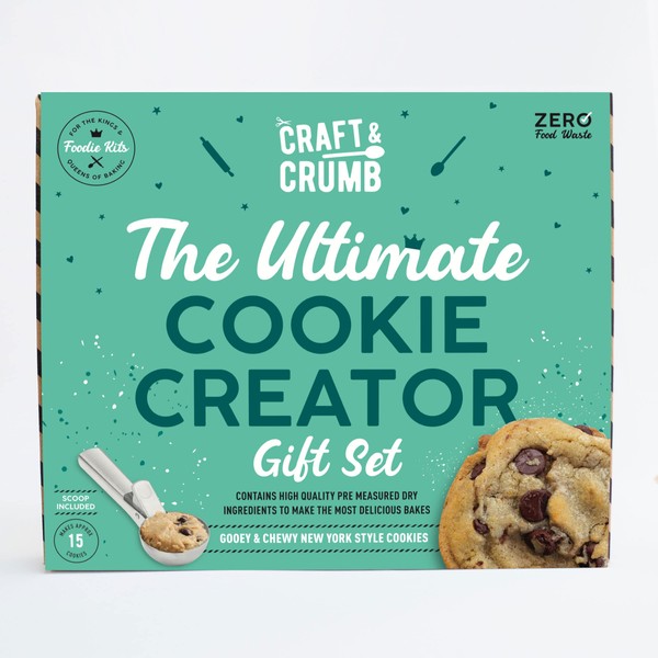 Craft & Crumb Ultimate Cookie Creator Baking Kit - Home Baking Gift Set for Kids, Teens & Adults - Fun Summer Activity - With Pre-Measured Cookie Mix, Metal Cookie Dough Scoop & More