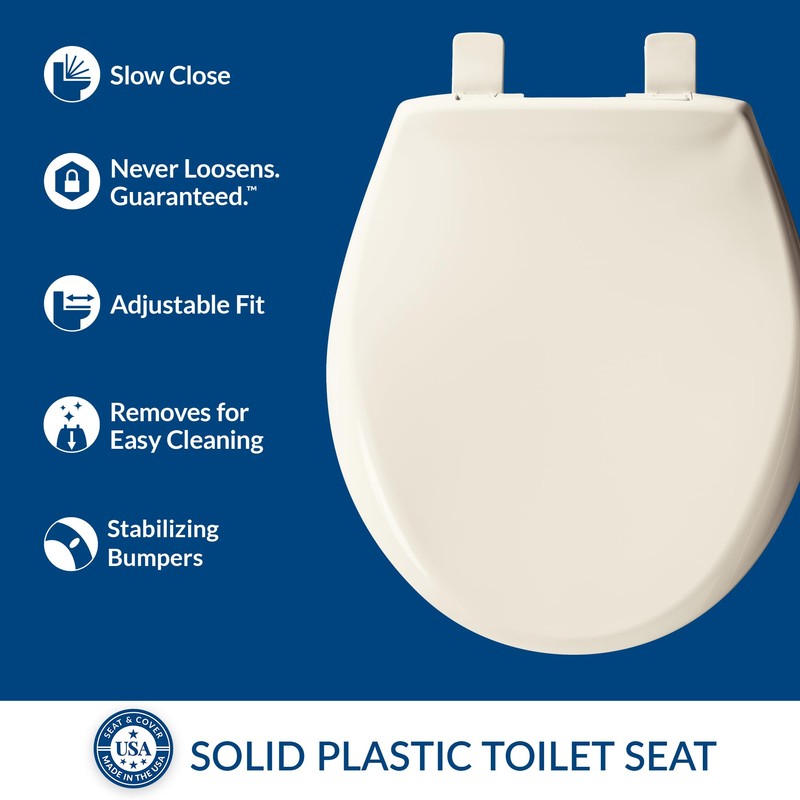 Bemis Aurora Slow Close Toilet Seat, Easy Clean Hinges and