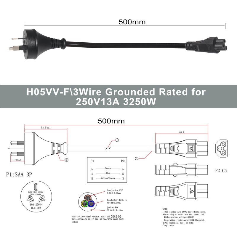 Cloverleaf Cable IEC-C5 3 Pin Mains Plug to IEC C5