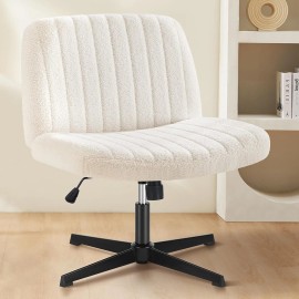 JHK Beige Teddy Fabric Vanity Chair Cross Legged Home Office Armless Swivel Chairs