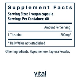 Vital Nutrients Vital Nutrients L-Theanine 200mg | Vegan Supplement | L Theanine Supplement Supports Normal Stress Levels and Cognitive Function* | Gluten, Dairy and Soy Free | 60 Capsules