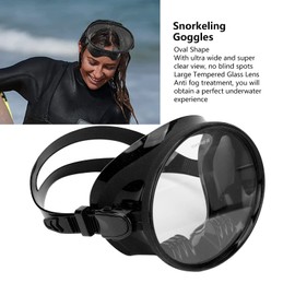Asixxsix Diving Mask, Oval Snorkel Goggles without Fog, Diving Goggles with Mask, Leak-Proof Tempered Glass Snorkel Goggles with Wide Vision, Adjustable for Adults (Black)