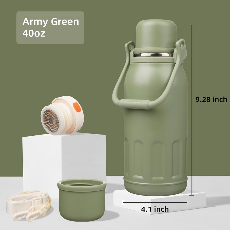 Insulated Water Bottle with Handle and Strap,Vacuum Travel Tumbler with