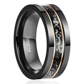 NUNCAD Tungsten Ring for Men 8 mm Black Rings Red/Blue Opal Men's Engagement Ring with Wood/Meteorite/Gold Foil Paper Hammered Brushed / Polished Size 54.4 to 21.4, Tungsten