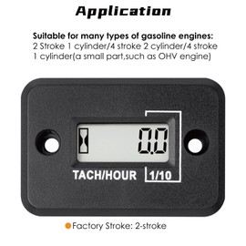 NInE-ROnG Tach Operating Hour Counter Digital LCD Inductive Tachometer RPM Measurement Waterproof Design for Gas Engine Lawn Mower Motorcycle Snowmobile Generator (2 Stroke) (Black)