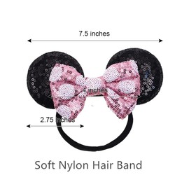 JIAHANG Mouse Ears Sequin Bow Hairband with Polka Dot, Hair Bow Nylon Headband, Soft Elastic Headwear for Baby Girl Newborn Party Supplies