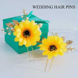 Asooll Sunflower Wedding Hair Pins Gold Pearl Hair Accessories Leaf Hair Pieces for Women