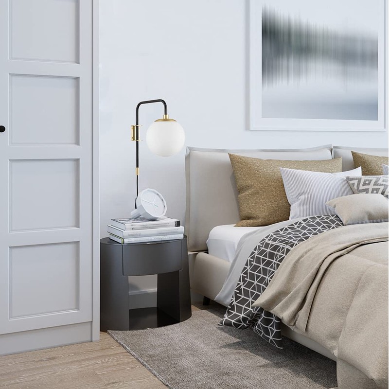 Caserti Plug-in Globe Wall Lamp | Black with Satin Brass