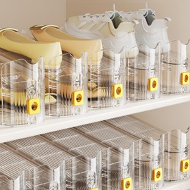 FENRUNXU Shoe Slots Organizer for Closet, Shoe Stacker Organizer Double Layer Stack Shoe Rack, Shoe Display Shelf 50% Space Saver Storage Holder for Closet, 6PACK