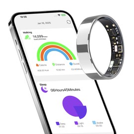 AMZAIZO Smart Ring Sleep&Fitness Tracking Wearable for Women/Men,Ultra-Narrow 9 Day Battery Life,No-Subscription,Accurate Tracker,Fashion Crystal Charging Case,for Android & iOS (Silver, SIZE8)