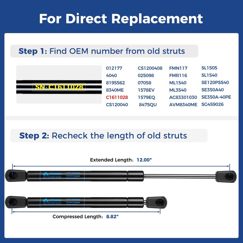 ARANA C1611028 12 inch Gas Struts Spring Lift Support 12"