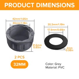 Lyeteung 2 PCS 32mm Pipe PVC Threaded Cap, Kitchen Sink Waste Pipe Blanking Cap Female Thread, Appliance Trap Blanking Cap, with Sealing Rubber Rings, for Sealing Joints and Pipes End, Grey