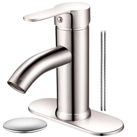 PONAFOU Brushed Nickel Bathroom Faucet Single Handle Bathroom Faucet for 1 or 3 Hole Bathroom Sink Faucet with Deck Pop-up Drain and Supply Pipe Rv Bathroom Faucet, Mixing Faucet wash Basin Faucet