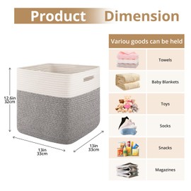 OIAHOMY 3-Pack Kallax Storage Cubes, Cotton Rope Woven Baskets for Organizing, 13 Inch Cube Storage Bins for Shelves, Baby Nursery, Closet Organizer