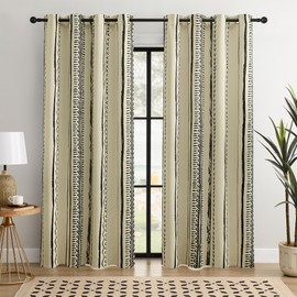 BOHOMOCASA Boho Blackout Curtains, 100% Blackout, Thermal Insulated, Noise Reducing, Farmhouse Bohemian Pattern Grommet Curtains, 2 Panels, Each W52×L84