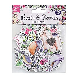 Little Birdie Ephemera Glittered Embellishments 70pcs - Birds & Berries