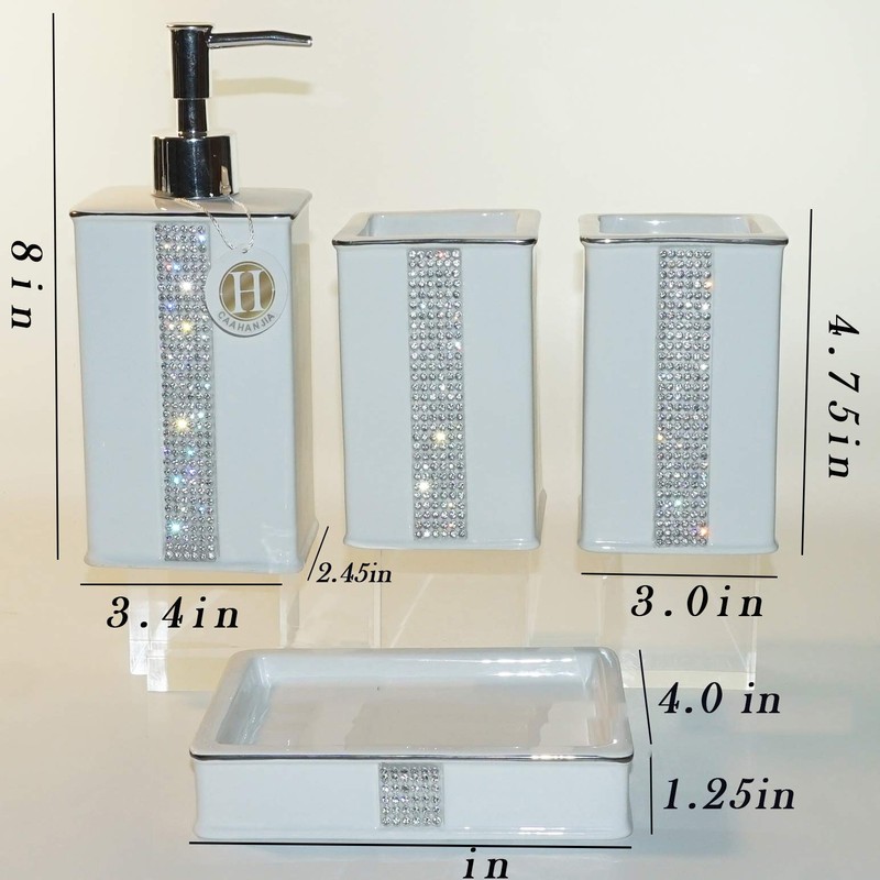 CAAHANJIA Bathroom Accessories Set 4 Pcs-Ceramic Gift Set Soap Dispenser