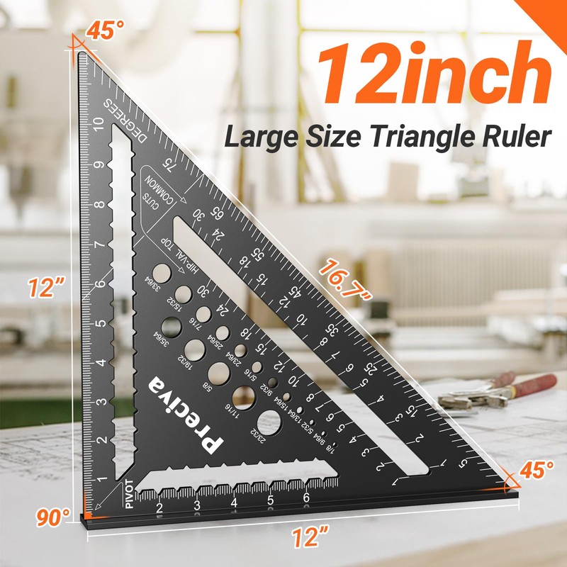 Preciva Carpenter Square 12 inch (1/16" Scale), Aluminum Alloy Rafter