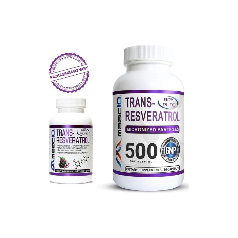 Maac10 Trans-resveratrol 500mg + Bioperine 10mg 60 Cáps Sabor Sin