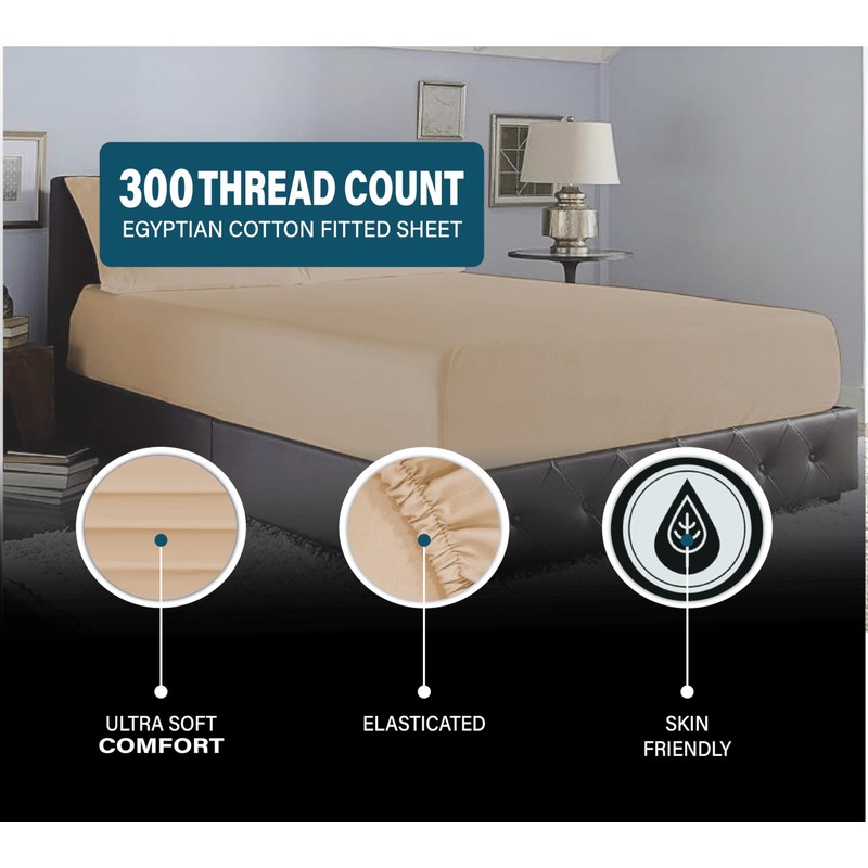 Ev Dekor Fitted Sheet Single, Beige - Deep Pocket Bedsheet