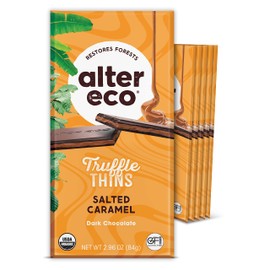 Alter Eco Salted Caramel Truffle Thins, Chocolate Bar with Gooey Caramel Ganache Truffle Filling, Organic, Gluten-Free, Non-GMO Snacks, No Additives or Artificial Sweeteners, Fair Trade, Recyclable Packaging (6-Pack Salted Caramel)